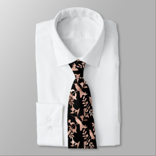 Cravate Colibri motif or rose noir pour mariage
