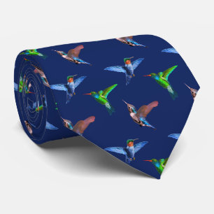 Cravate Colibris modernes sur fond bleu marine