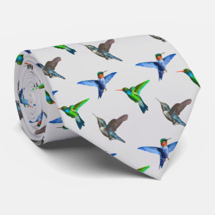 Cravate Colibris modernes sur gris argent clair