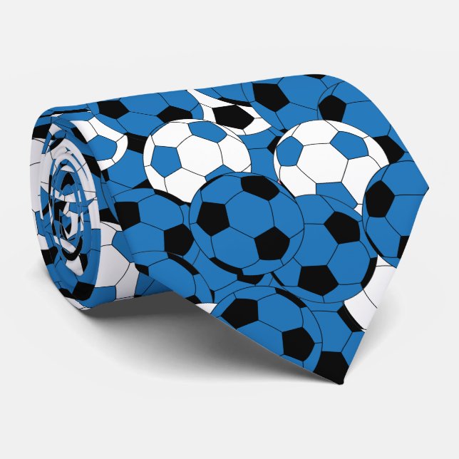 Cravate Collage bleu, blanc et noir de ballon de football (Roulé)