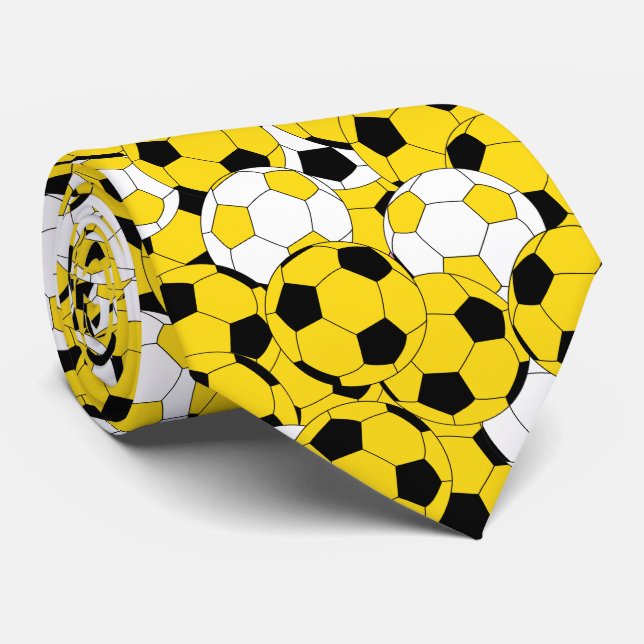 Cravate Collage de balle de soccer jaune, blanc et noir (Roulé)
