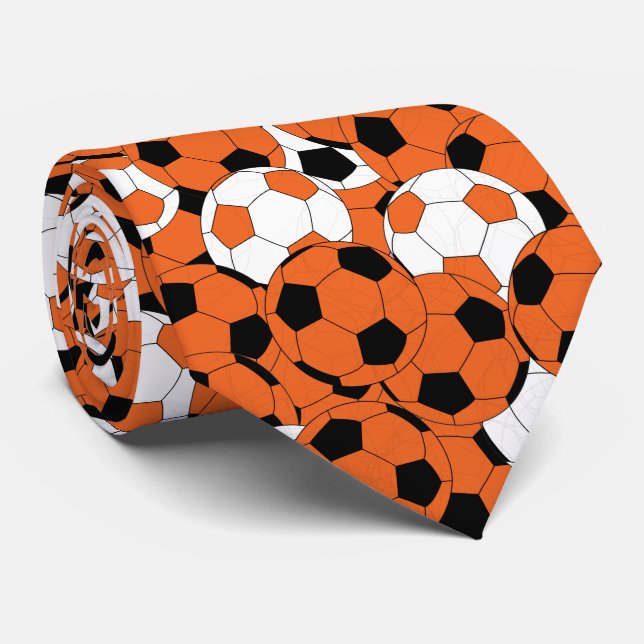 Cravate Collage de la balle de soccer orange - impression  (Roulé)