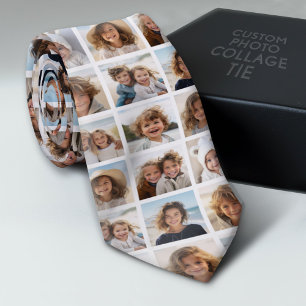 Cravate Collage de photos - 9 images en grille - Blanc