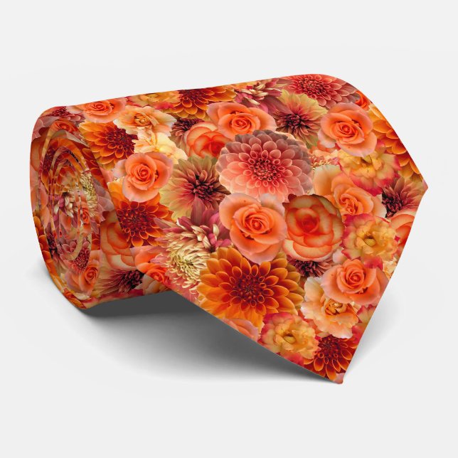 Cravate Collage Floral Orange Peach - Big Vibrant Energy (Roulé)