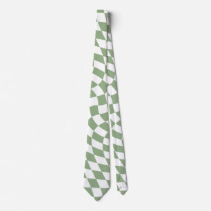 Cravate Collection de mariage Vert Sauge à carreaux déform