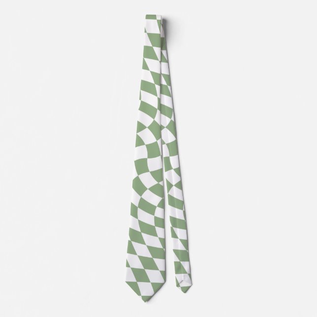 Cravate Collection de mariage Vert Sauge à carreaux déform (Devant)