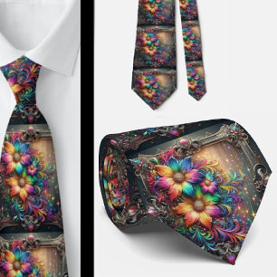 Cravate Collet Flamboyant   Faux Paillettes Fleurs Arc-en-