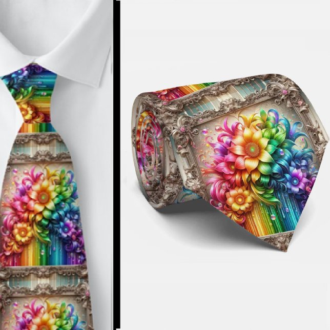 Cravate Collet Flamboyant | Faux Paillettes Fleurs Arc-en- (Créateur téléchargé)
