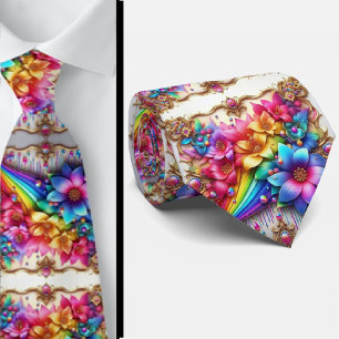 Cravate Collet Flamboyant   Faux Paillettes Fleurs Arc-en-