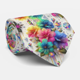 Cravate Collet Flamboyant   Fleurs et Diamants Arc-en-Ciel