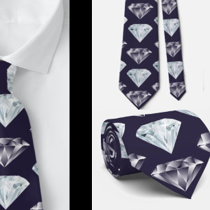 Cravate Collier Luxueux Bleu Nuit Bling Motif Diamant Élég