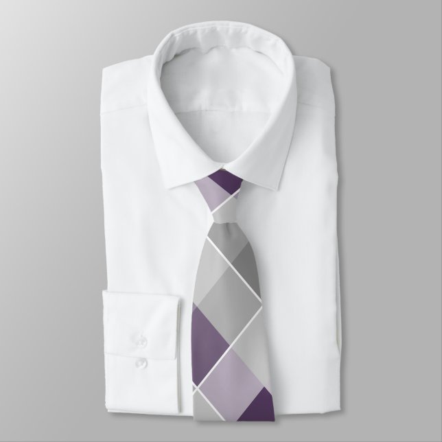 Cravate colorblocs plaid violet gris blanc (Attaché)