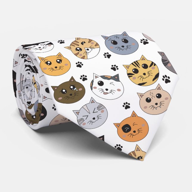 Cravate Coloré Cute Funny Chats & Motif Paw (Roulé)