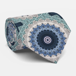 Cravate Conception de mandala bleu océan et blanc