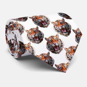 Cravate Conception de motif de tête de tigre - Blanc
