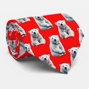 Cravate Conception de motif d'ours polaire sur fond rouge 