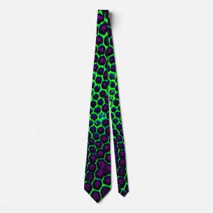 Cravate Conception de nid d'abeille abstrait vert et viole