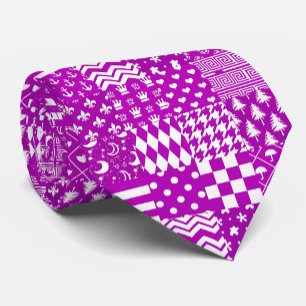 Cravate Conception de Patchwork Motifs mélangés violet bla