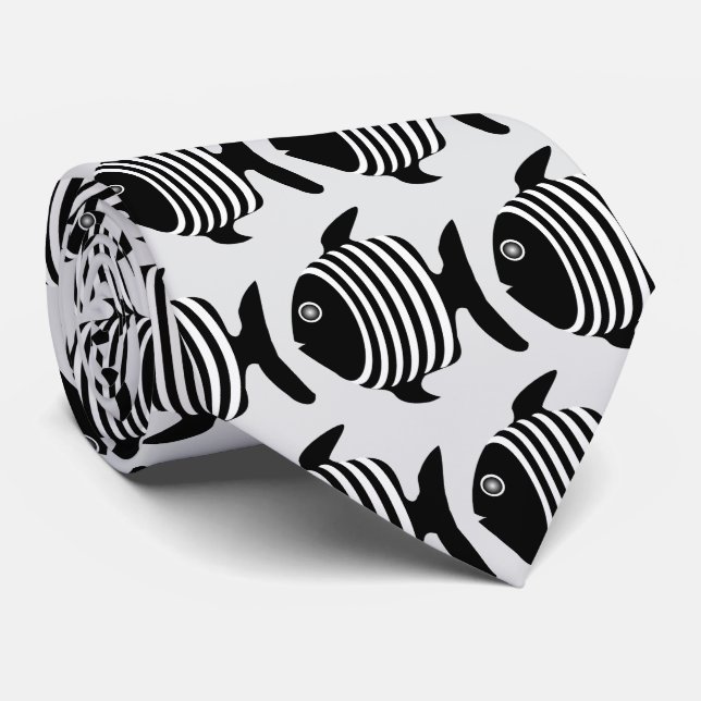 Cravate Conception de poisson ange noir et blanc (Roulé)