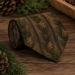Cravate Cône de pin et feuille de chêne de bois rustique