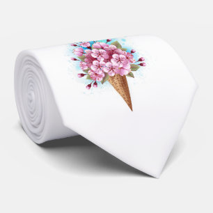 Cravate Cône rose Sakura crème glacée gaufre