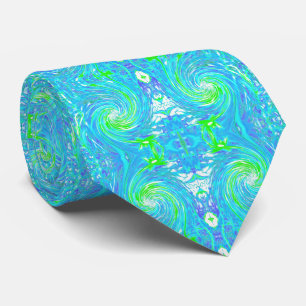 Cravate Cool Abstrait Retro Aqua et Lime Green Swirl