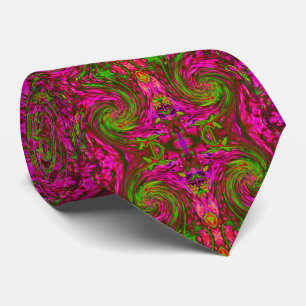 Cravate Cool Abstrait Retro Green et Red Floral Swirl