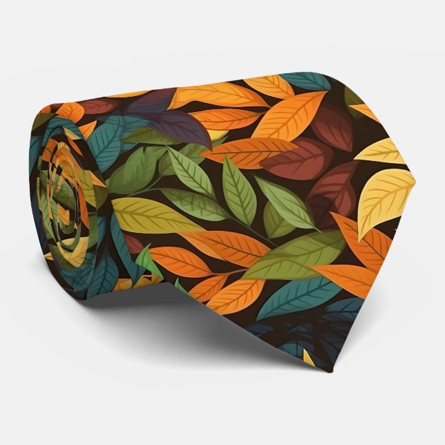 Cravate Cool Automne saison motif carrelé feuille  (Roulé)