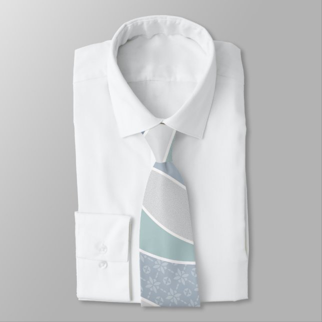 Cravate Cool Bleu Vert Bleu Bleu Grandes courbes Abstraite (Attaché)