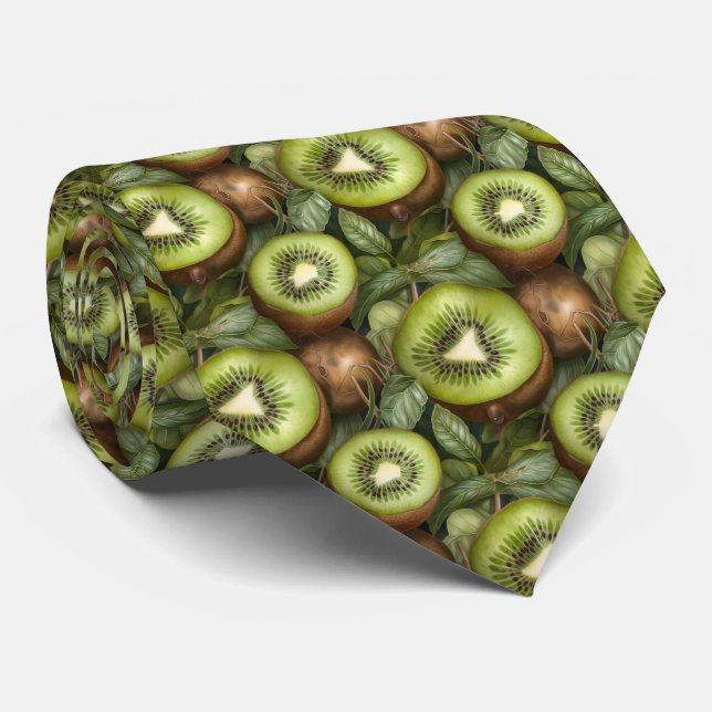 Cravate Cool carrelé kiwi motif fruit (Roulé)
