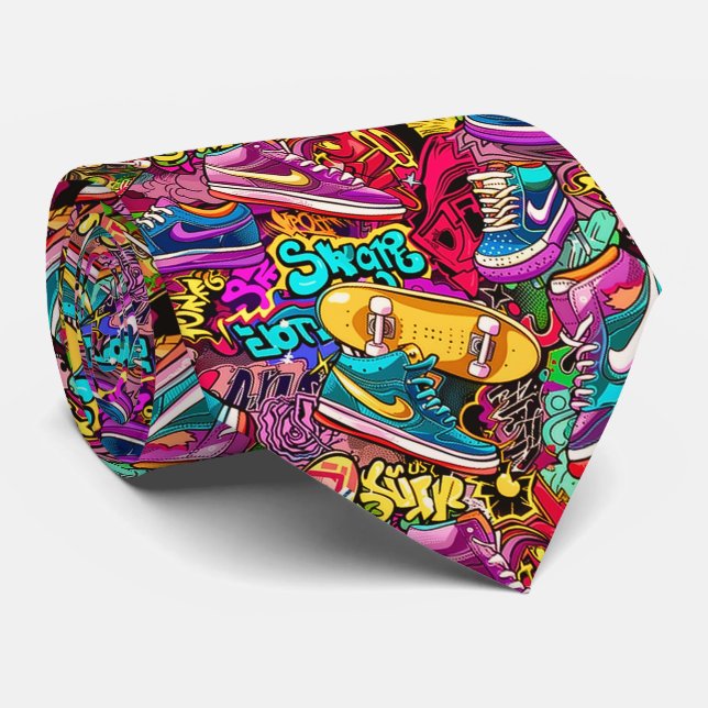 Cravate Cool comic graffiti tiled pattern  (Roulé)