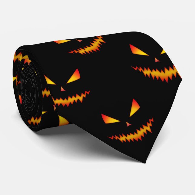Cravate Cool effrayant Jack O'Lantern visage motif d'Hallo (Roulé)