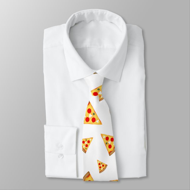 Cravate Cool et amusante pizza tranches motif sur blanc (Attaché)