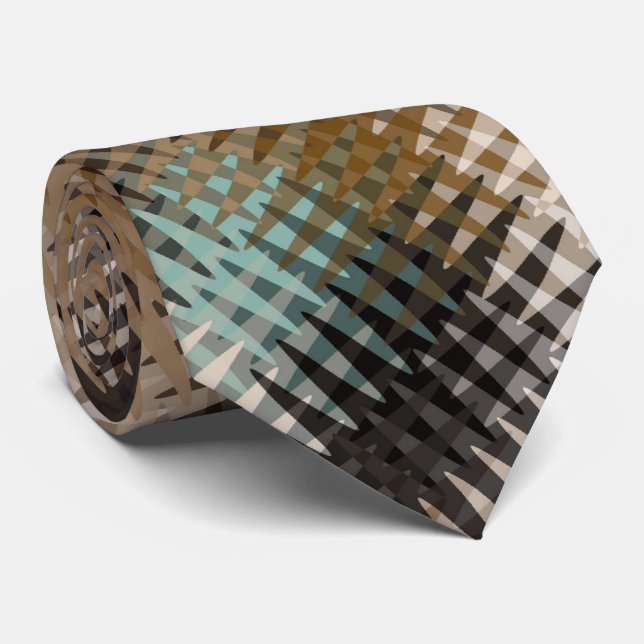 Cravate Cool Funky Multi Brown Wavy Zig Zag Motif (Roulé)