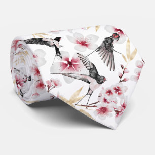 Cravate cool japonais oiseaux fleurs carrelé motif