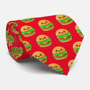 Cravate cool Kawaii hamburger carrelé motif