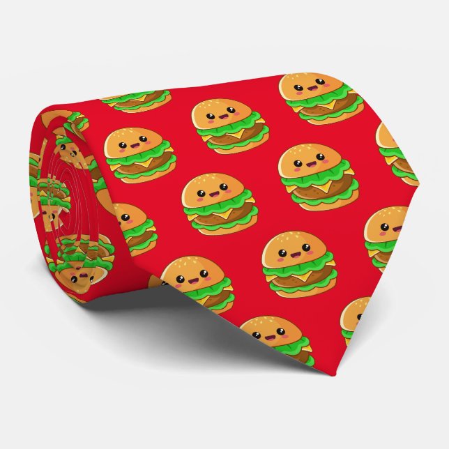 Cravate cool Kawaii hamburger carrelé motif (Roulé)