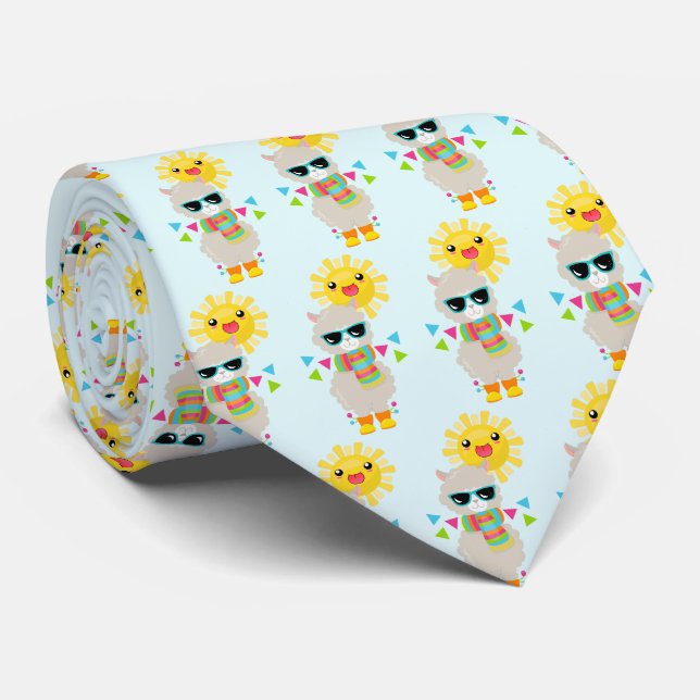 Cravate Cool Llama et Kawaii Sun Motif souriant (Roulé)