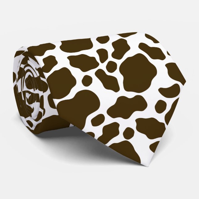 Cravate cool marron blanc tache vache carrelé motif (Roulé)