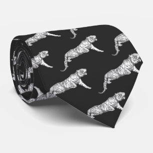 Cravate Cool moderne Tigre gris argent tendance sur noir