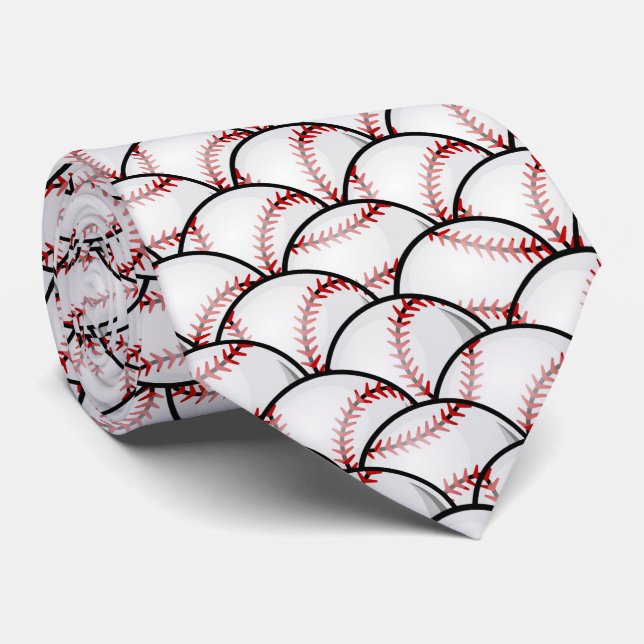 Cravate cool noir blanc Amateurs de baseball (Roulé)