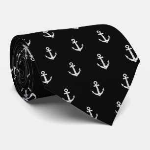 Cravate Cool noir et blanc petit ancre nautique motif