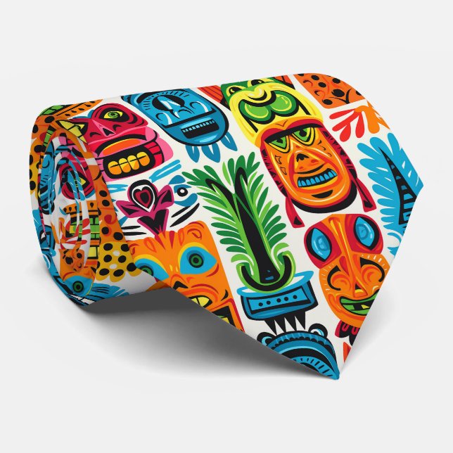 Cravate Cool plage tiki tête motif carrelée (Roulé)
