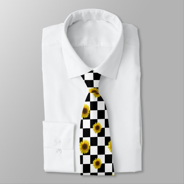 Cravate Copie noire et blanche Checkered et de tournesol (Attaché)