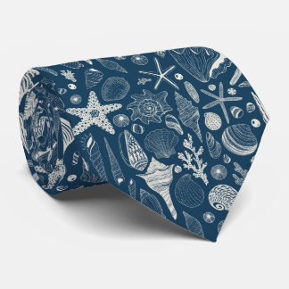 Cravate Coques de mer sur bleu foncé