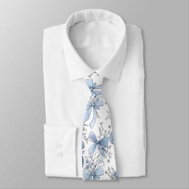 Cravate Coquette bleu moyen et blanc  (Attaché)