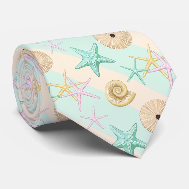 Cravate Coquillages Retro Pastel Sea Life (Roulé)