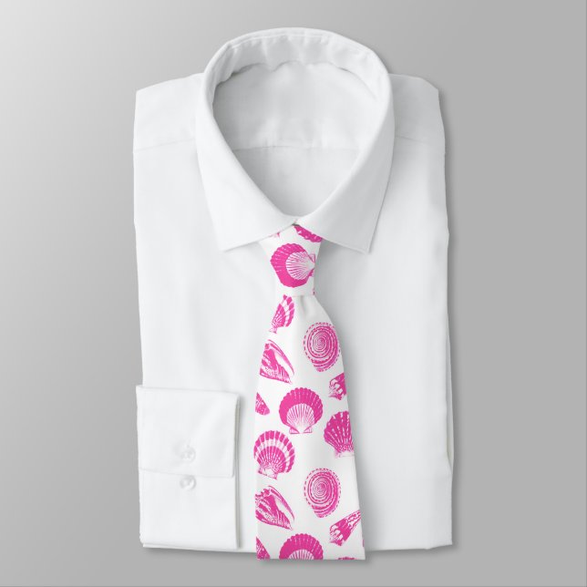 Cravate Coquillages - Rose fuchsia et blanc (Attaché)