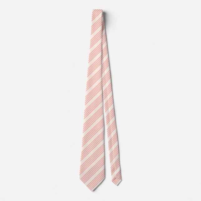 Cravate Corail et beige cinq rayures motif (Devant)