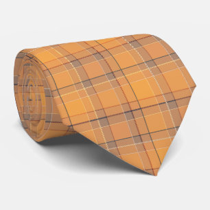 Cravate Coral, orange, brown tartan plaid.